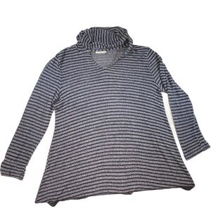 LA BLANCA Cowl Neck Stripe Tunic Top Long Sleeve Blue Gray Women's M/L
